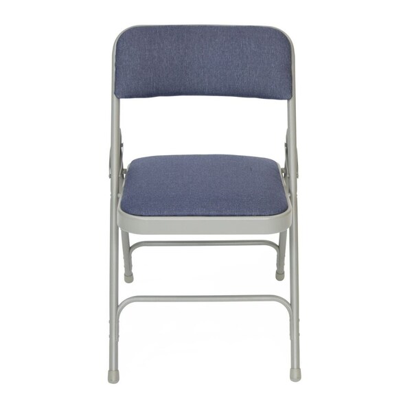 Triple-Braced Fabric Padded Metal Folding Chair, Gray With Navy Fabric